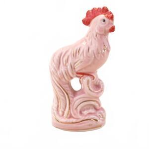 Stunning Mid Century Pink Rooster Figurine 1950's Ceramic 3.8" tall